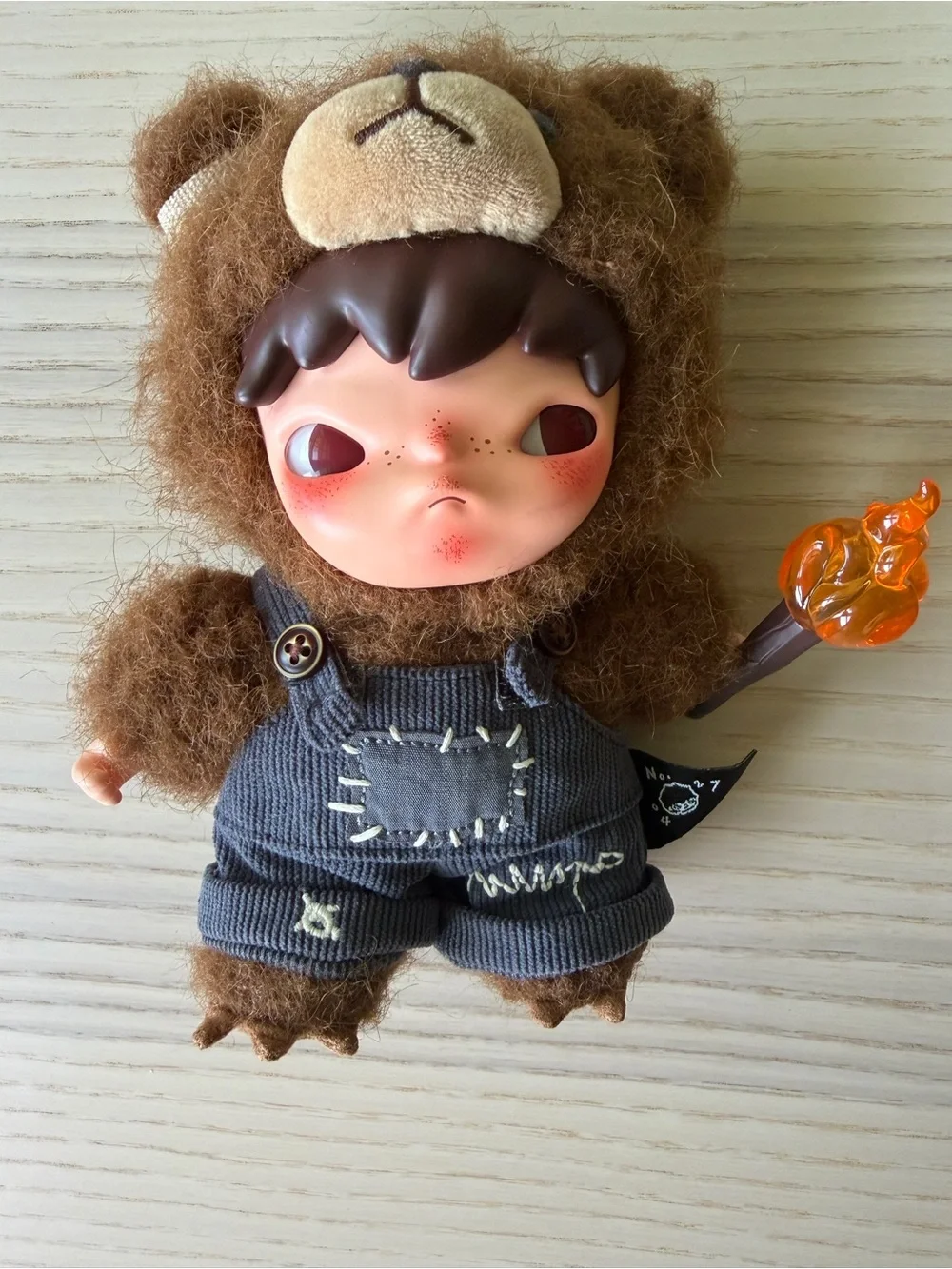 POP MART Hirono Plush Doll Figure Bear Costume Torch Keychain Pendant Art Toy